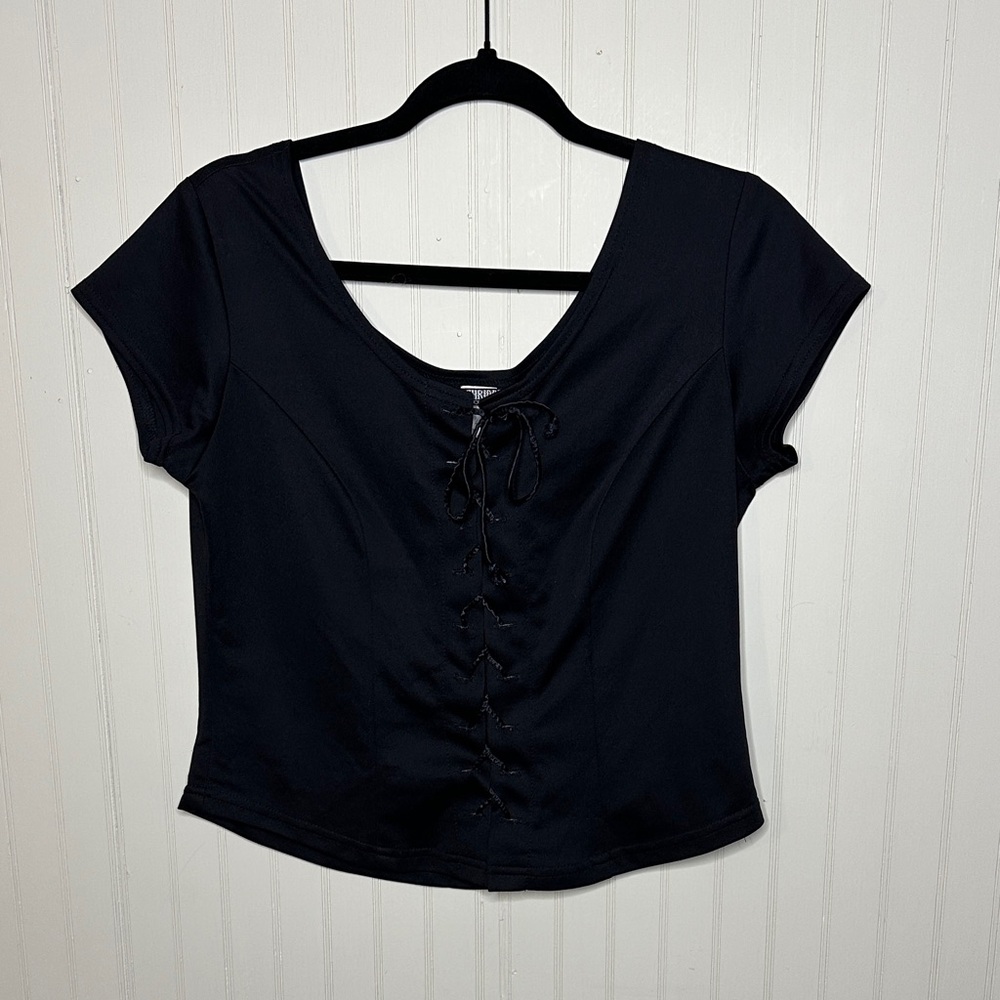 Vintage Roughrider Black Lace-Up Women's Top size L